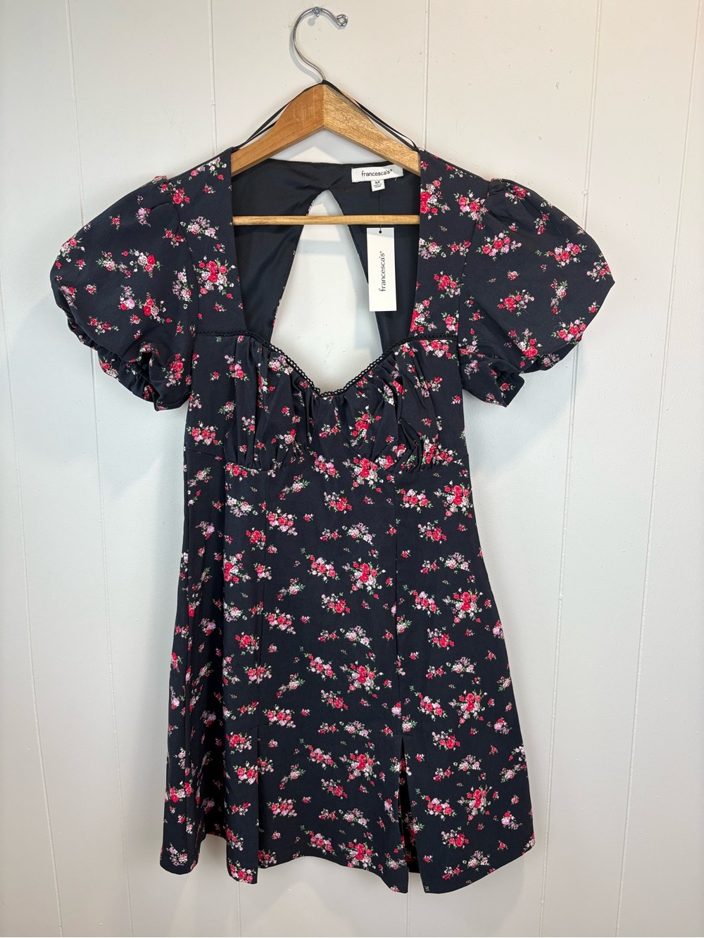 New w/Tags Keyhole Mini Dress Black w/Florals